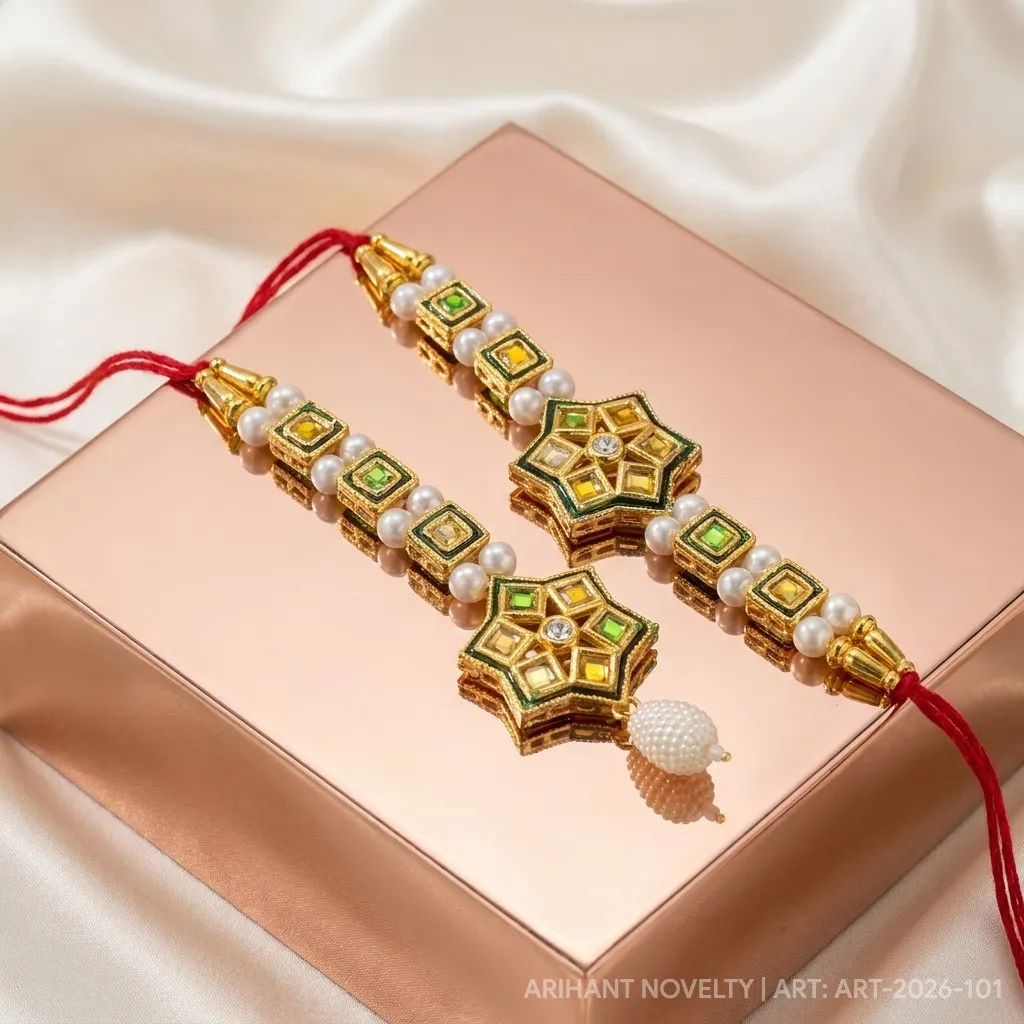 Kundan Star Bhaiya-Bhabhi Set – handmade Bhaiya-Bhabhi Set rakhi from Bikaner by Arihant Novelty