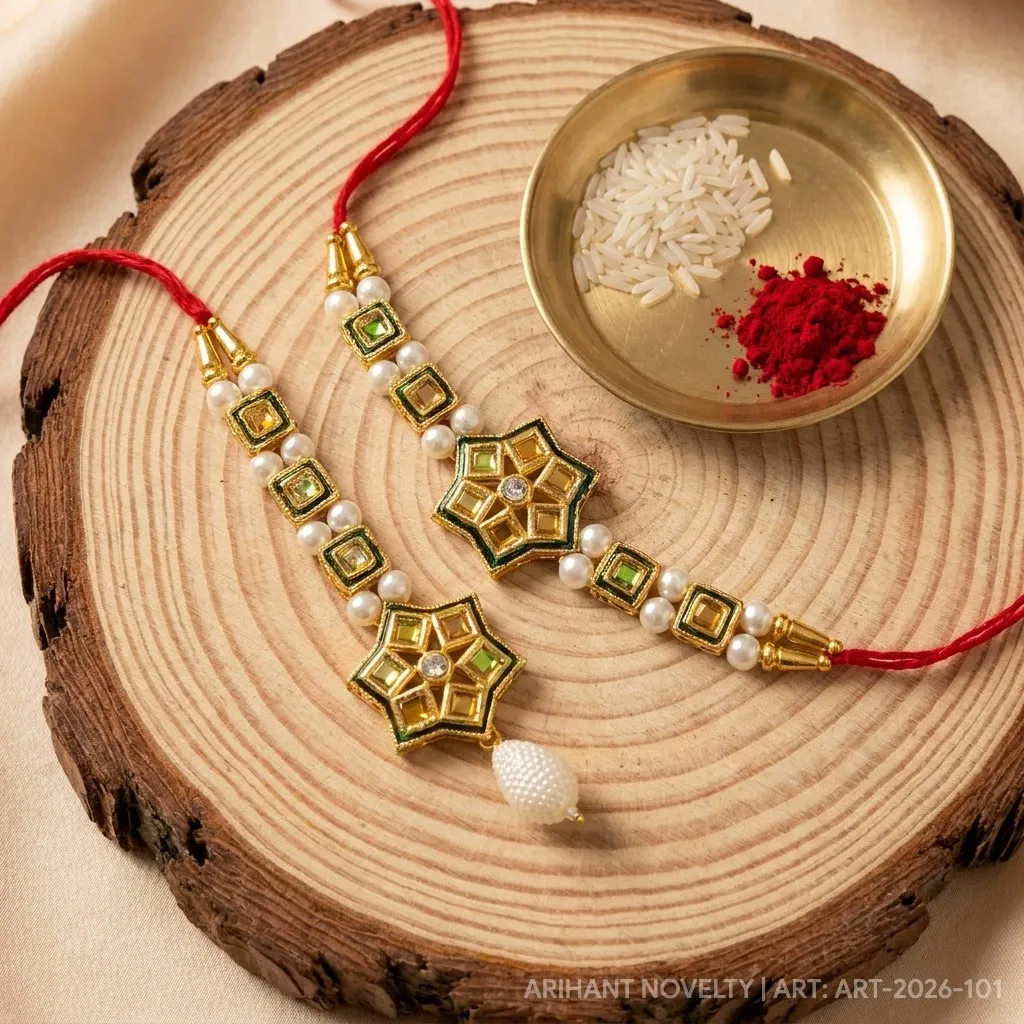 Kundan Star Bhaiya-Bhabhi Set – handmade Bhaiya-Bhabhi Set rakhi from Bikaner by Arihant Novelty