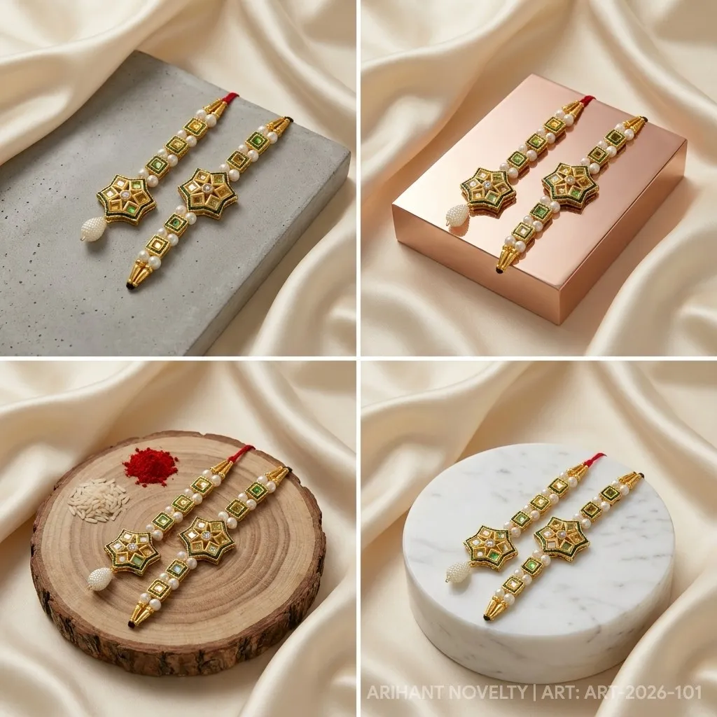 Kundan Star Bhaiya-Bhabhi Set – handmade Bhaiya-Bhabhi Set rakhi from Bikaner by Arihant Novelty