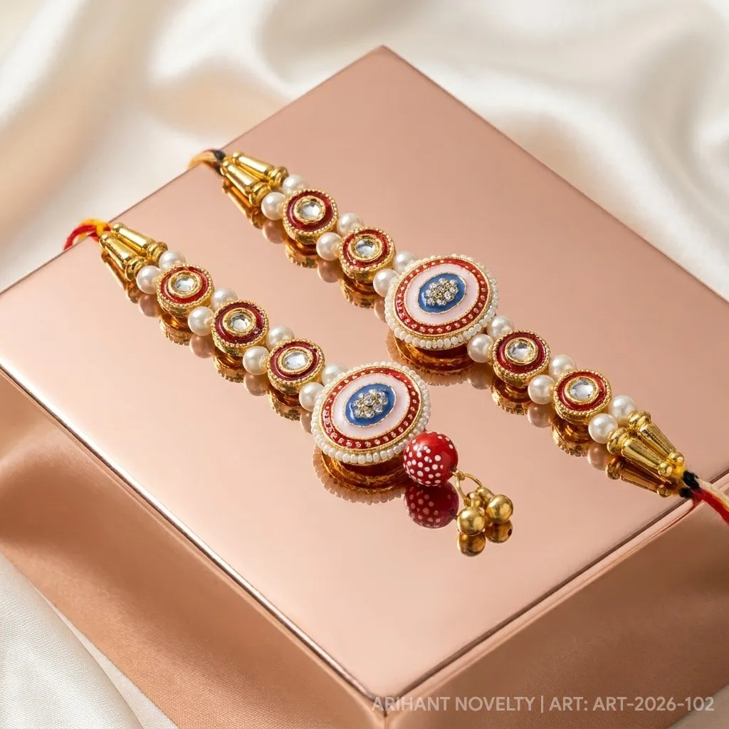 Red Circle Bhaiya-Bhabhi Set – handmade Bhaiya-Bhabhi Set rakhi from Bikaner by Arihant Novelty
