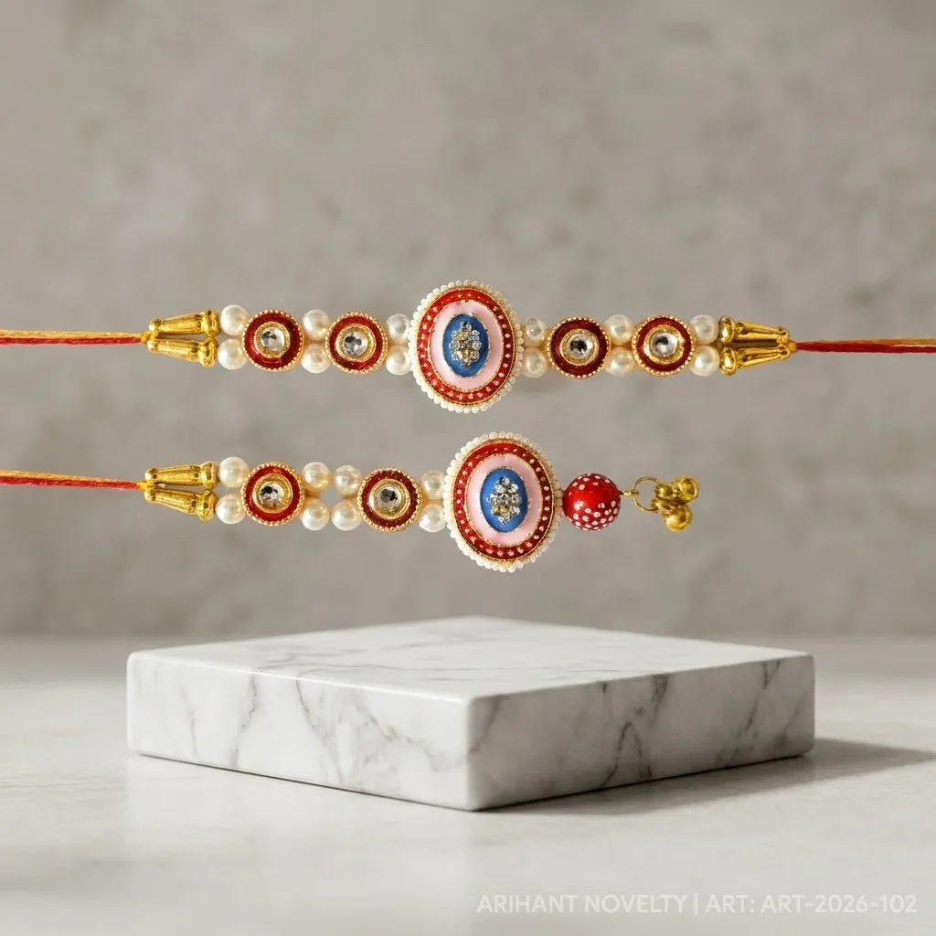 Red Circle Bhaiya-Bhabhi Set – handmade Bhaiya-Bhabhi Set rakhi from Bikaner by Arihant Novelty
