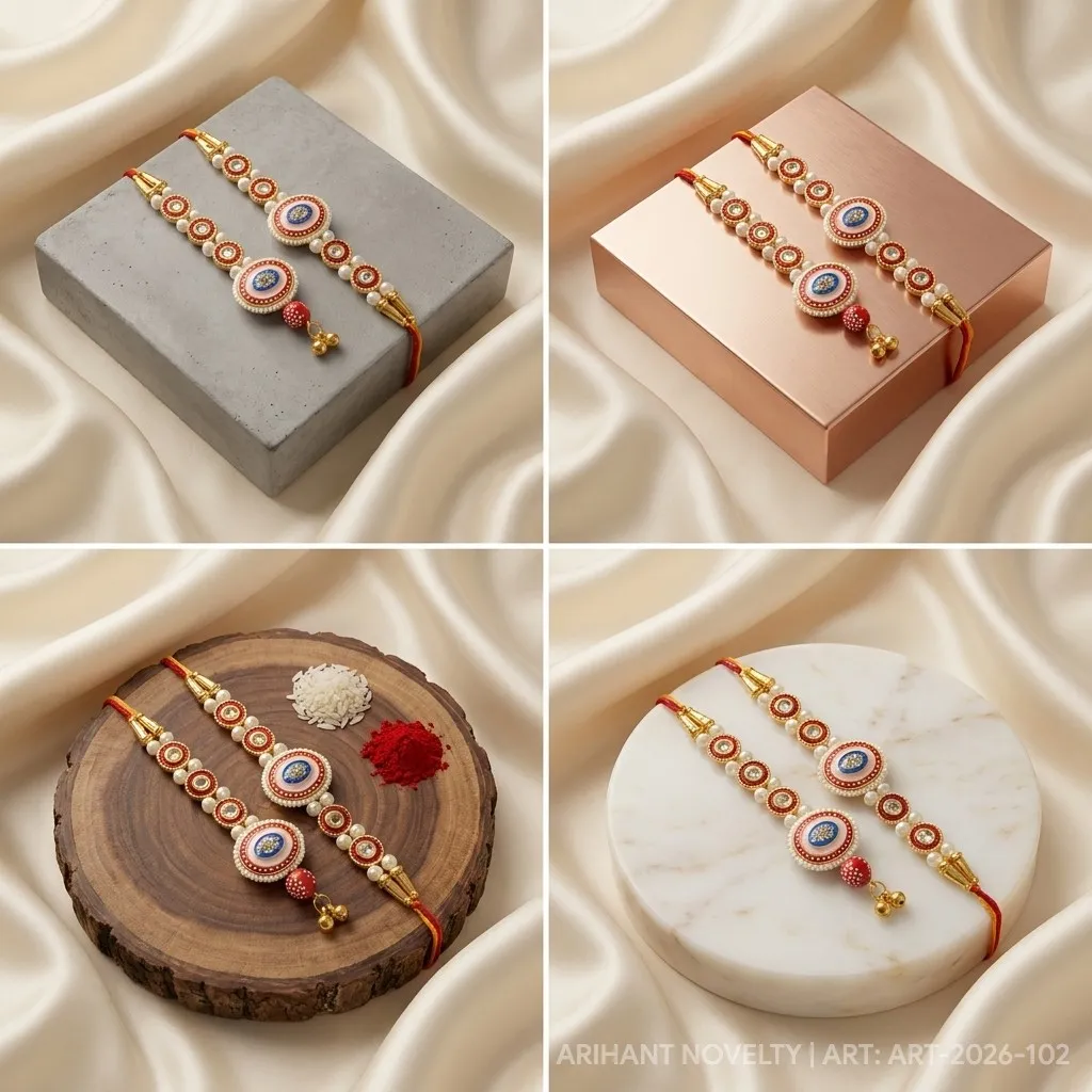 Red Circle Bhaiya-Bhabhi Set – handmade Bhaiya-Bhabhi Set rakhi from Bikaner by Arihant Novelty