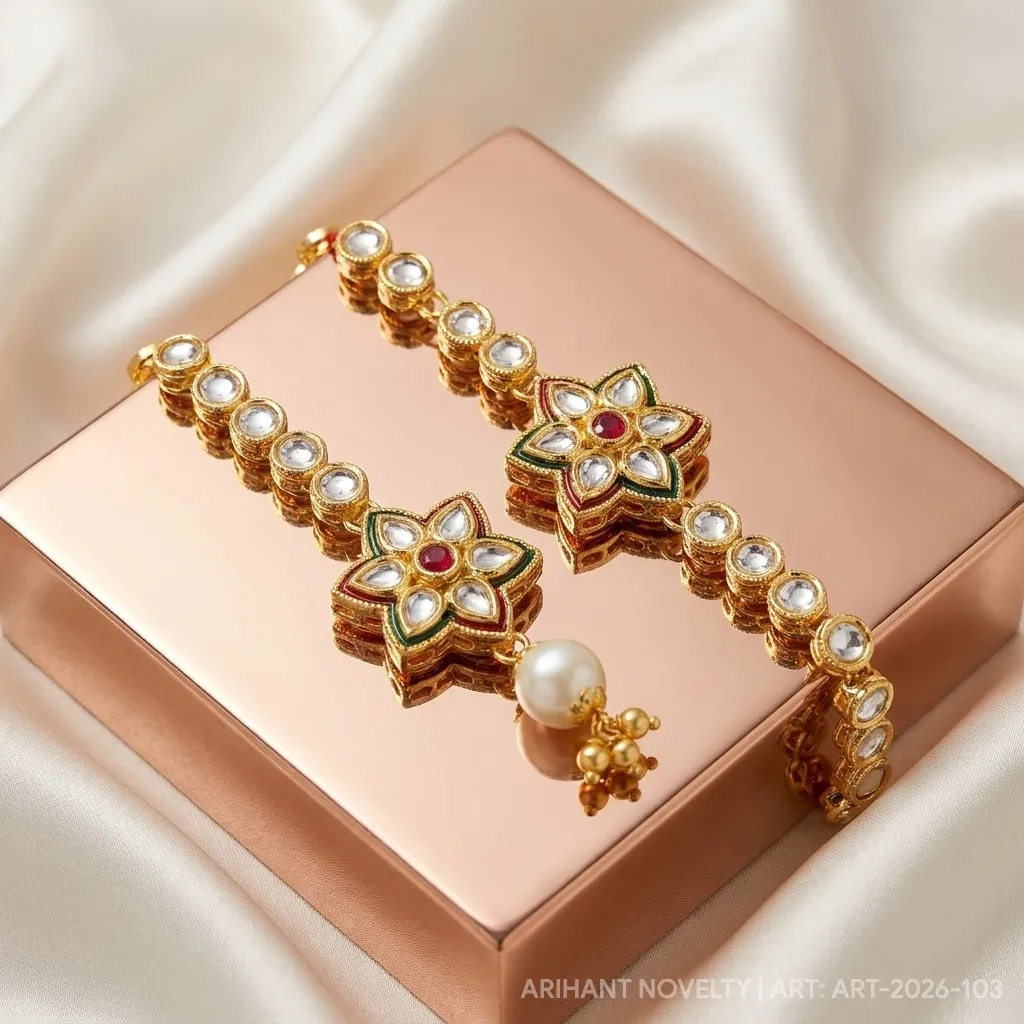 Kundan Star Lumba Bhaiya-Bhabhi Set – handmade Bhaiya-Bhabhi Set rakhi from Bikaner by Arihant Novelty