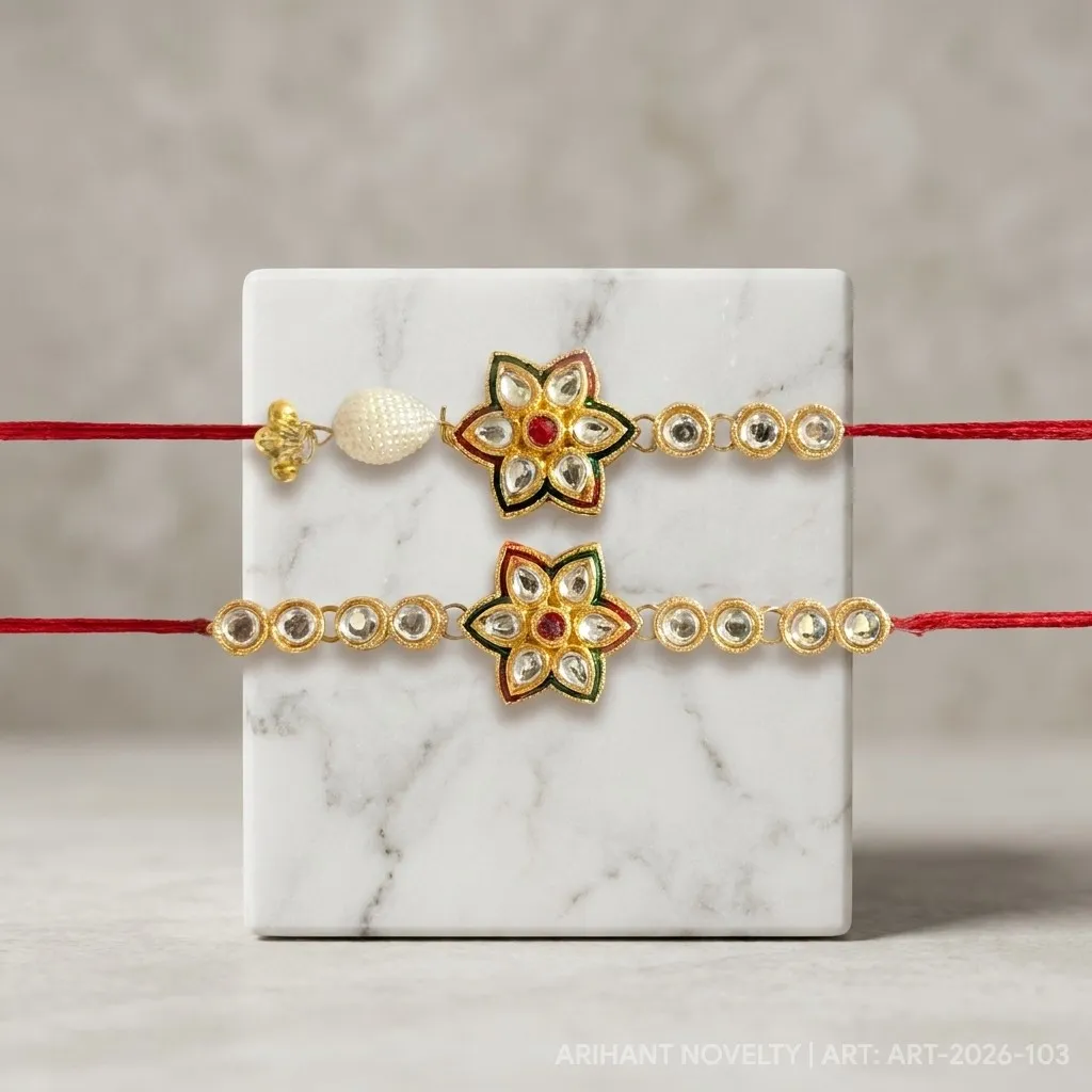 Kundan Star Lumba Bhaiya-Bhabhi Set – handmade Bhaiya-Bhabhi Set rakhi from Bikaner by Arihant Novelty