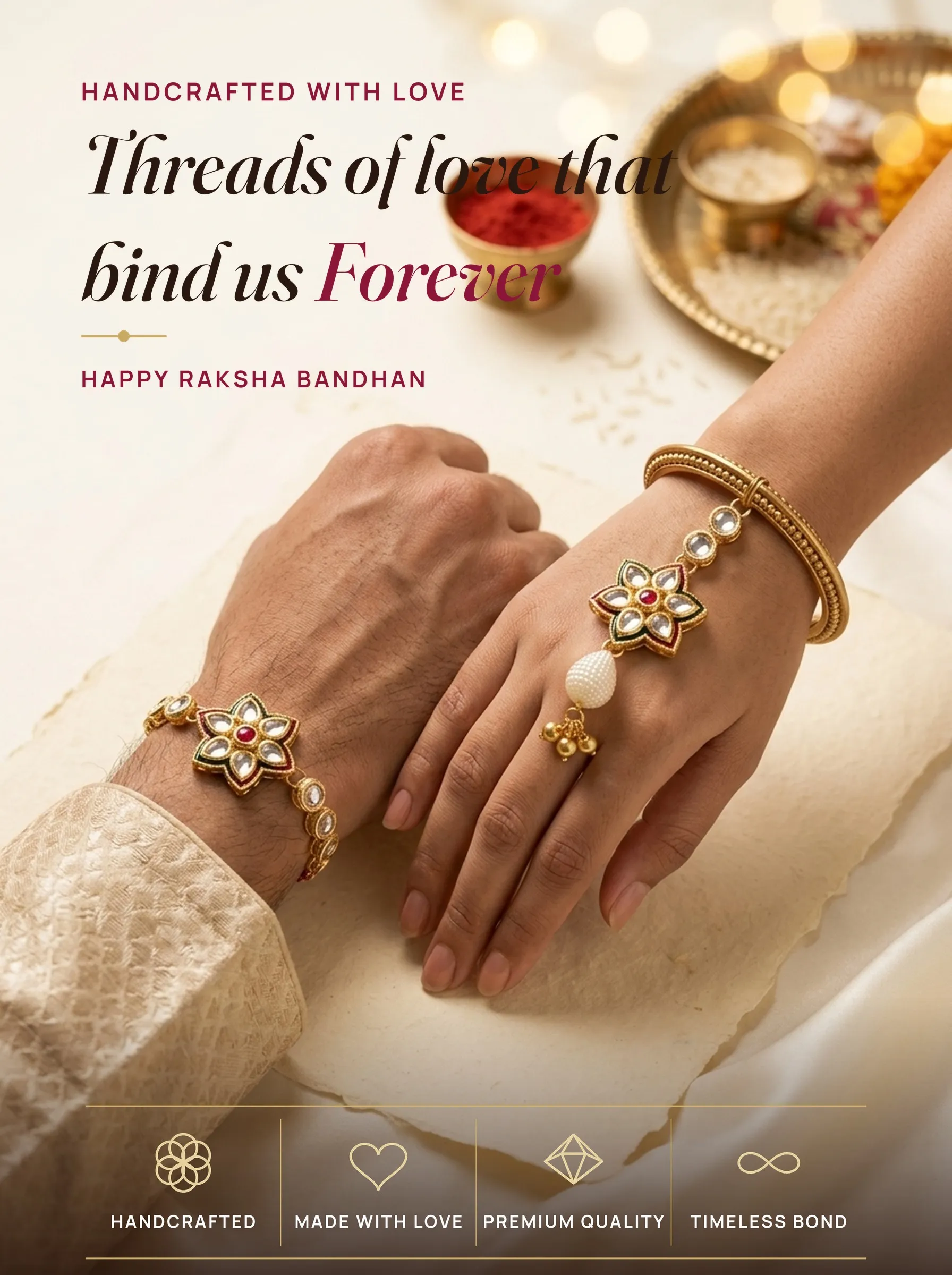 Kundan Star Lumba Bhaiya-Bhabhi Set – handmade Bhaiya-Bhabhi Set rakhi from Bikaner by Arihant Novelty