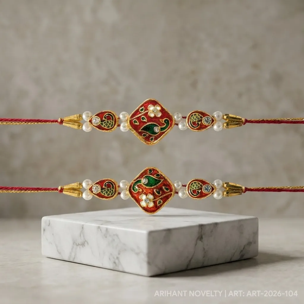 Red Meenakari Diamond Bhaiya-Bhabhi Set – handmade Bhaiya-Bhabhi Set rakhi from Bikaner by Arihant Novelty