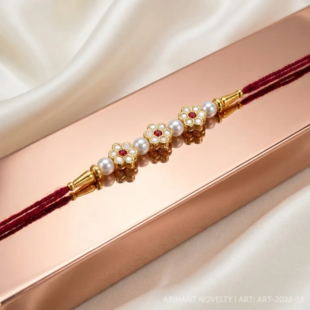 Pearl & Meenakari Bloom – handmade Meenakari rakhi from Bikaner by Arihant Novelty
