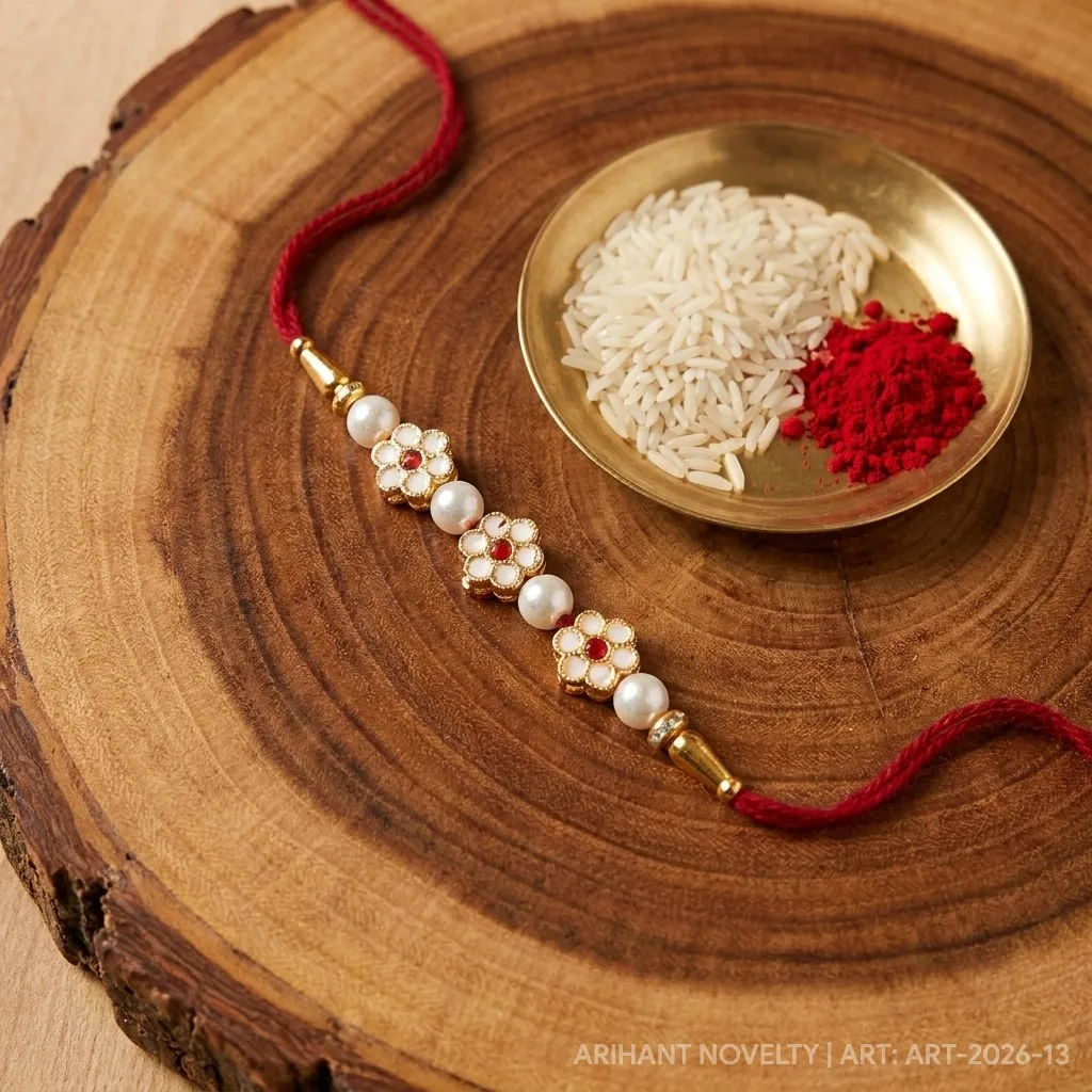 Pearl & Meenakari Bloom – handmade Meenakari rakhi from Bikaner by Arihant Novelty