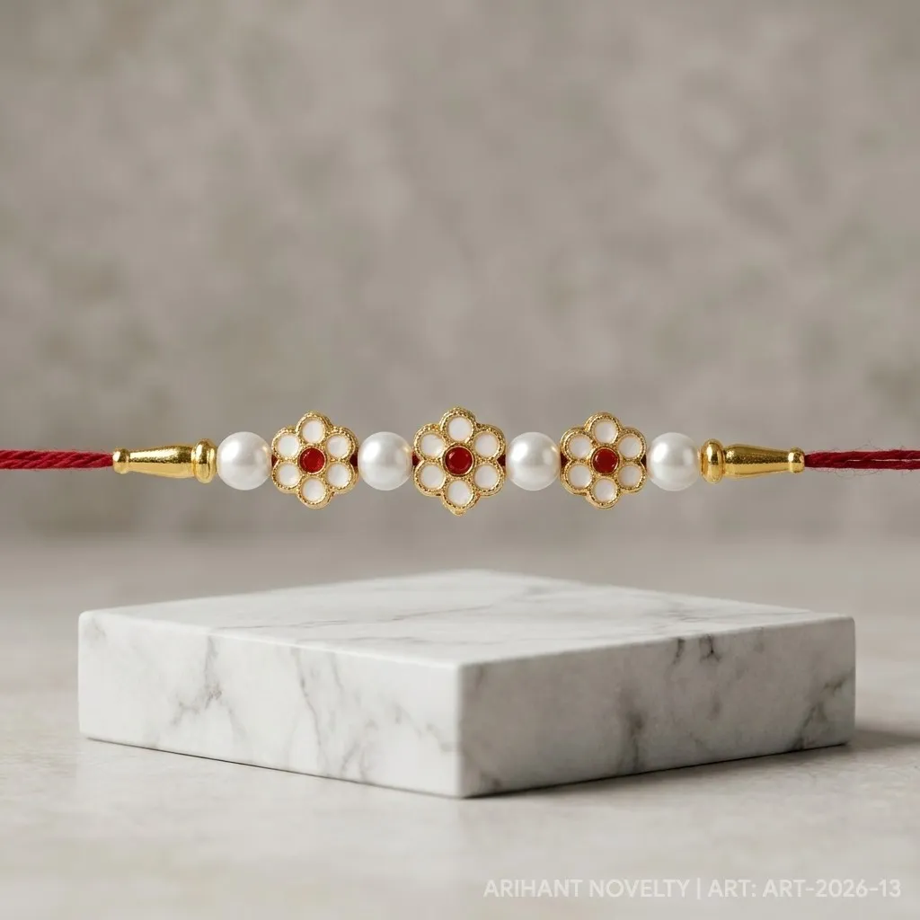 Pearl & Meenakari Bloom – handmade Meenakari rakhi from Bikaner by Arihant Novelty