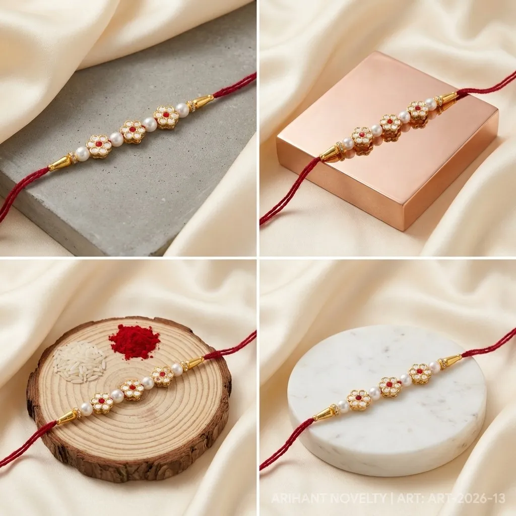 Pearl & Meenakari Bloom – handmade Meenakari rakhi from Bikaner by Arihant Novelty