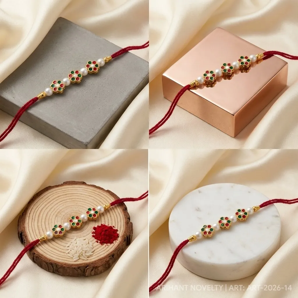 White Petal Meenakari Pearl – handmade Meenakari rakhi from Bikaner by Arihant Novelty