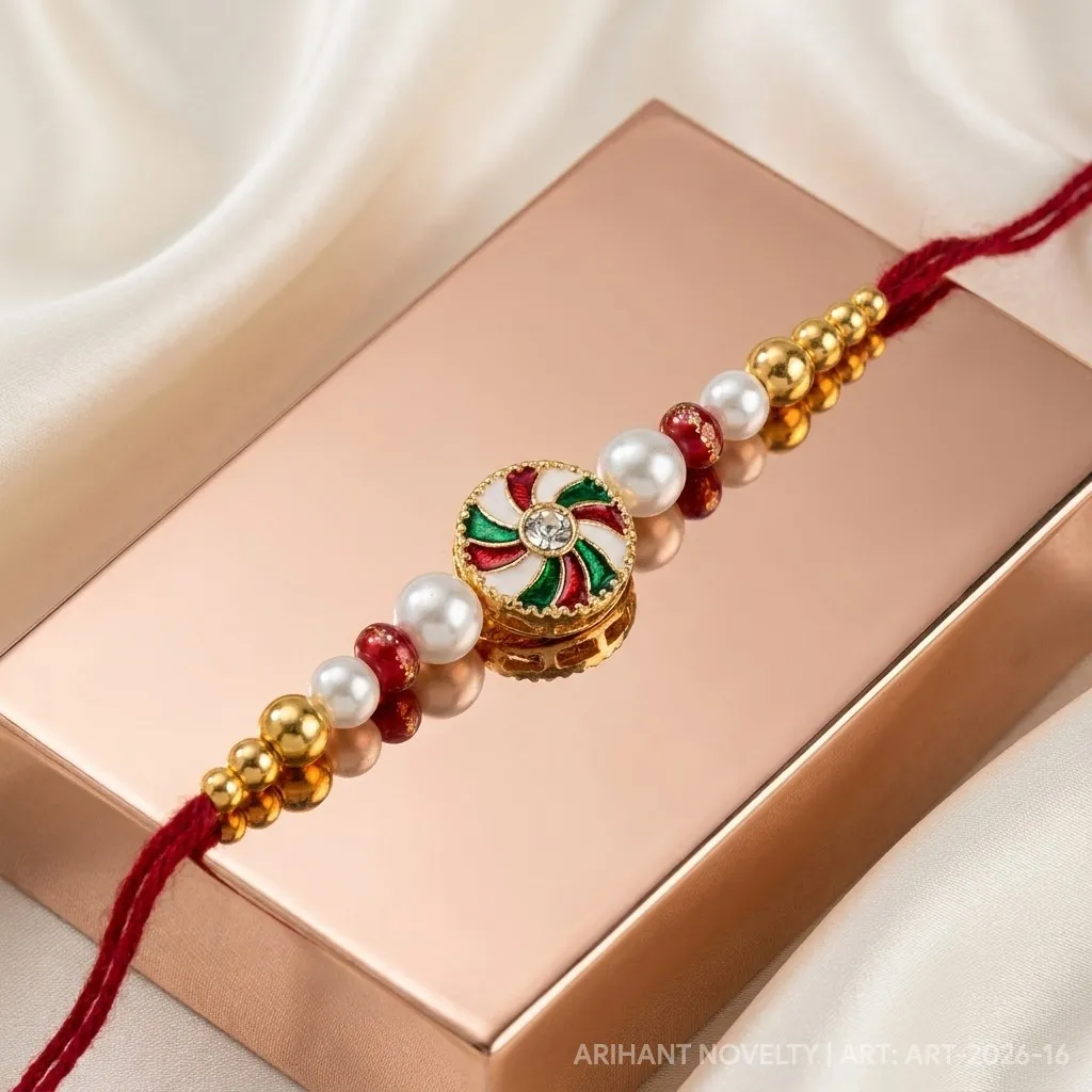 Teal Star Meenakari Pearl – handmade Meenakari rakhi from Bikaner by Arihant Novelty
