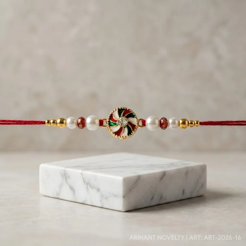 Teal Star Meenakari Pearl – handmade Meenakari rakhi from Bikaner by Arihant Novelty