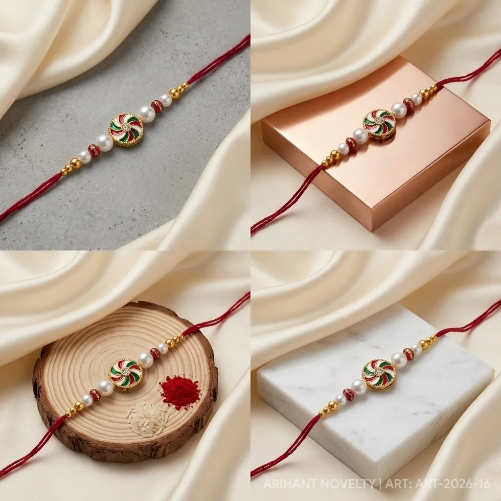 Teal Star Meenakari Pearl – handmade Meenakari rakhi from Bikaner by Arihant Novelty