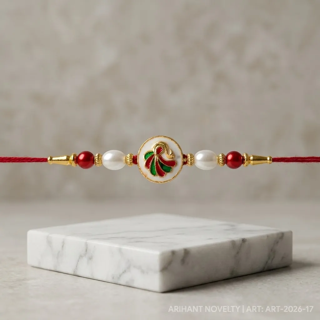Sunburst CZ Pearl Rakhi – handmade Kundan rakhi from Bikaner by Arihant Novelty