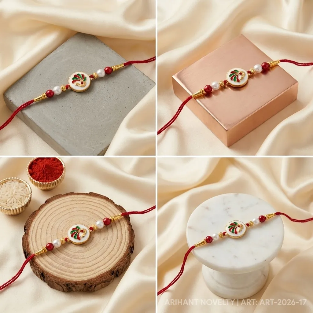 Sunburst CZ Pearl Rakhi – handmade Kundan rakhi from Bikaner by Arihant Novelty