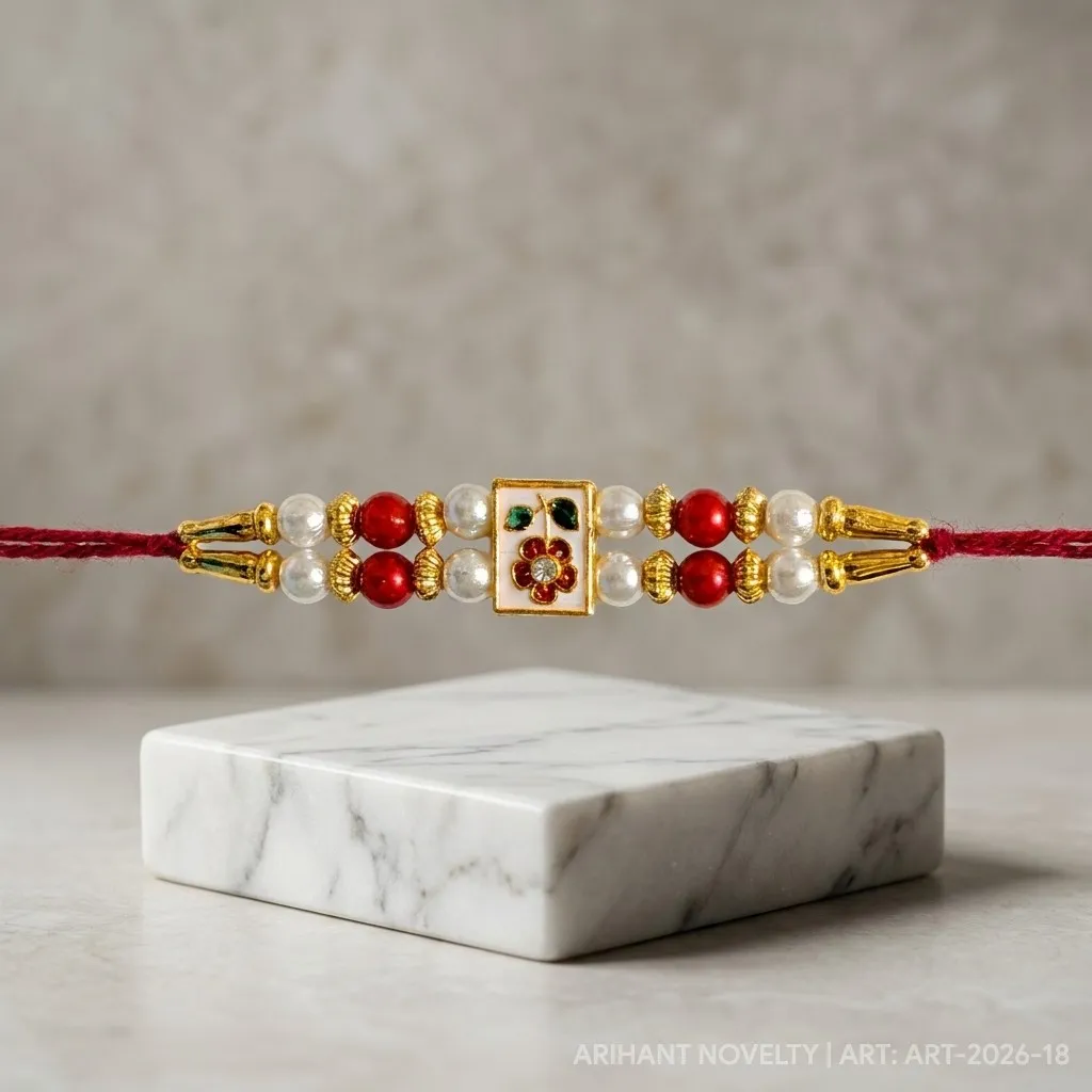 Rose Dot Meenakari Pearl – handmade Meenakari rakhi from Bikaner by Arihant Novelty