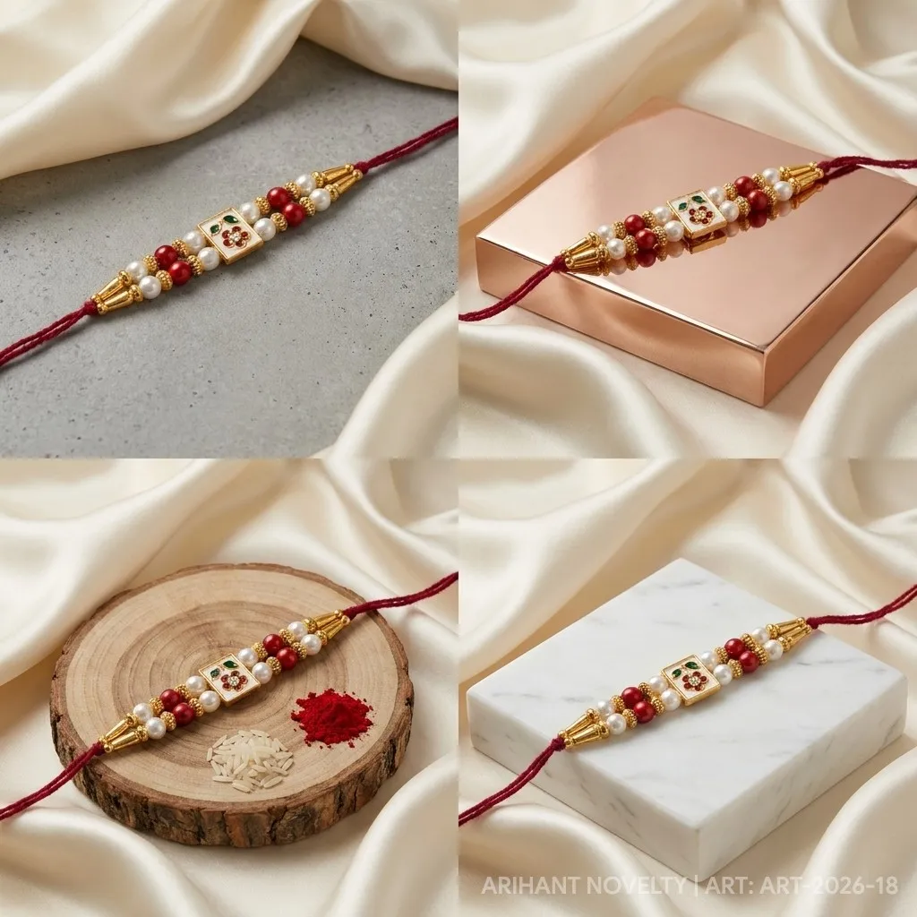 Rose Dot Meenakari Pearl – handmade Meenakari rakhi from Bikaner by Arihant Novelty