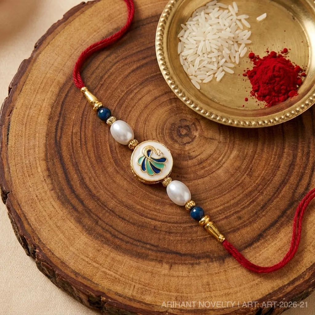 Blue Peacock Meenakari Circle – handmade Meenakari rakhi from Bikaner by Arihant Novelty