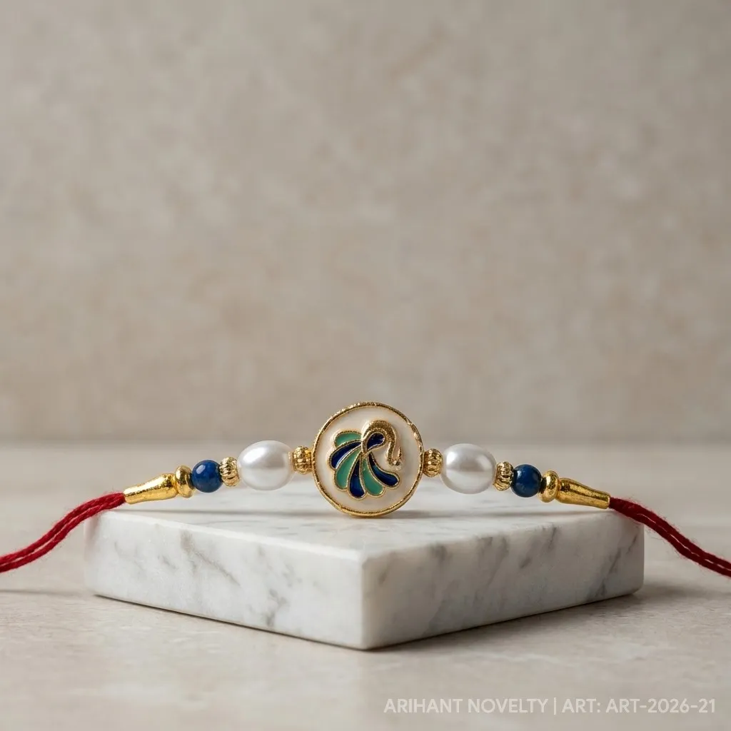 Blue Peacock Meenakari Circle – handmade Meenakari rakhi from Bikaner by Arihant Novelty