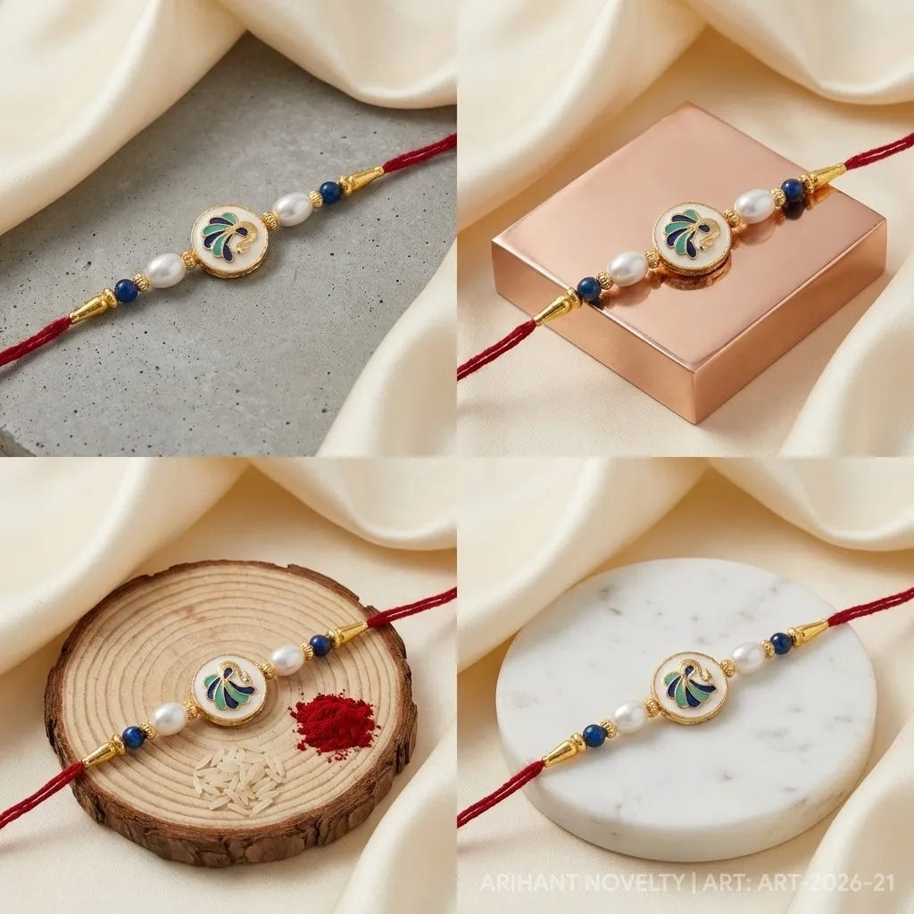 Blue Peacock Meenakari Circle – handmade Meenakari rakhi from Bikaner by Arihant Novelty