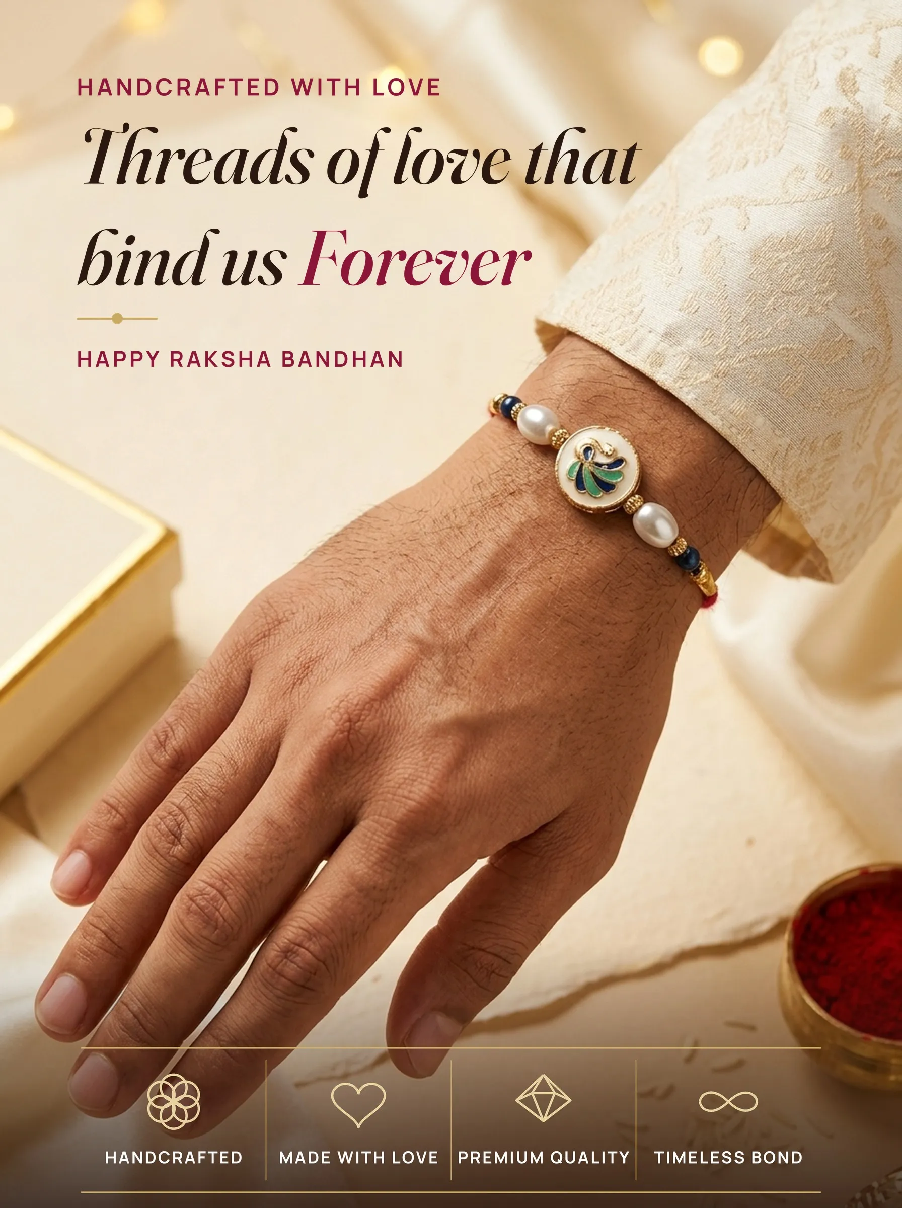 Blue Peacock Meenakari Circle – handmade Meenakari rakhi from Bikaner by Arihant Novelty