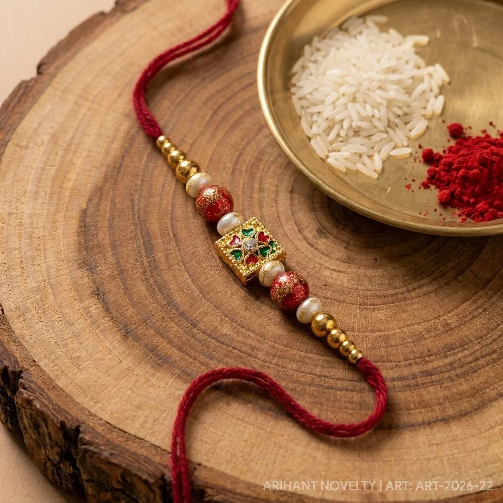 Ivory Tile Meenakari Pearl – handmade Meenakari rakhi from Bikaner by Arihant Novelty
