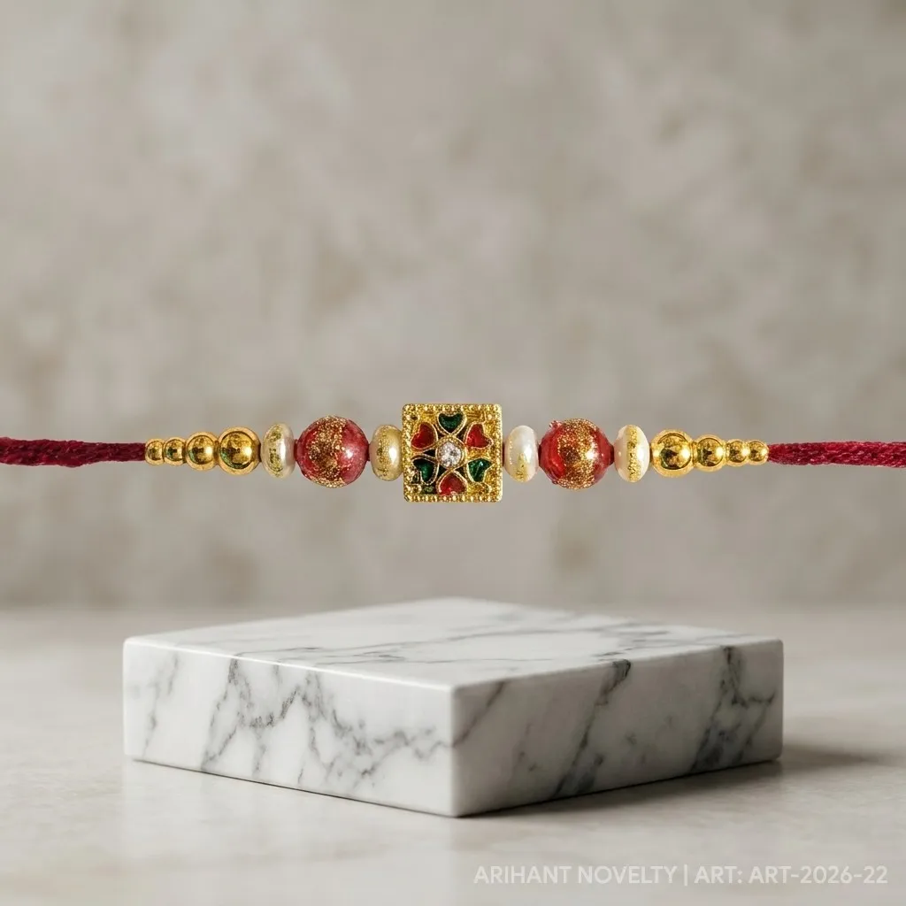 Ivory Tile Meenakari Pearl – handmade Meenakari rakhi from Bikaner by Arihant Novelty