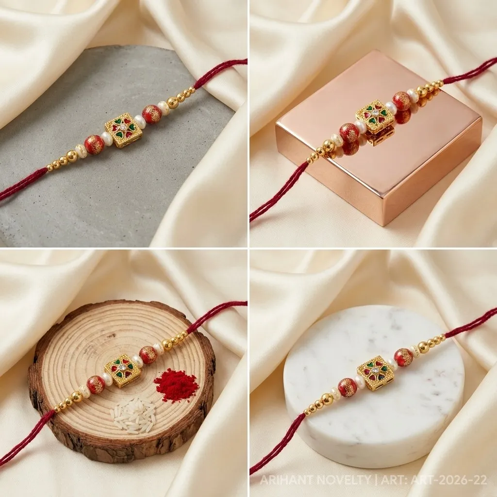 Ivory Tile Meenakari Pearl – handmade Meenakari rakhi from Bikaner by Arihant Novelty