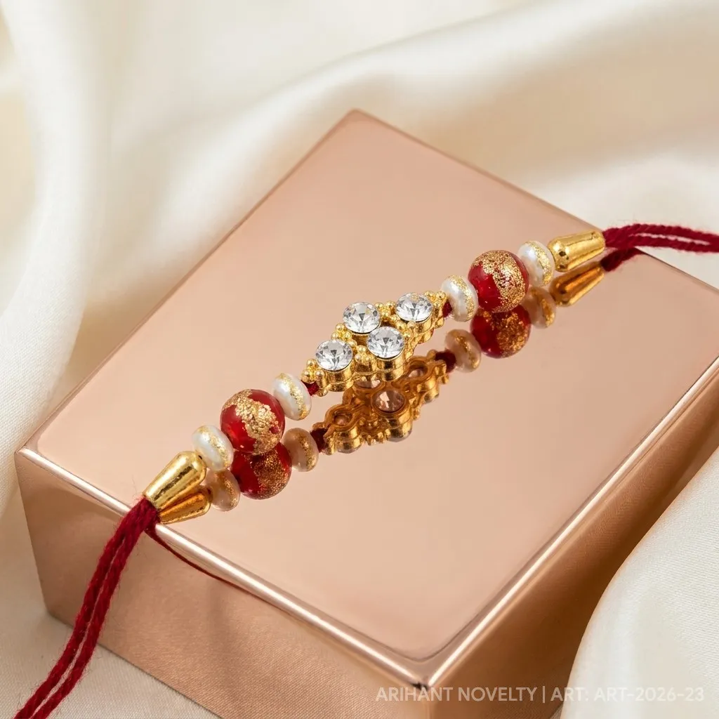 Indigo Petal Disc Pearl Rakhi – handmade Meenakari rakhi from Bikaner by Arihant Novelty