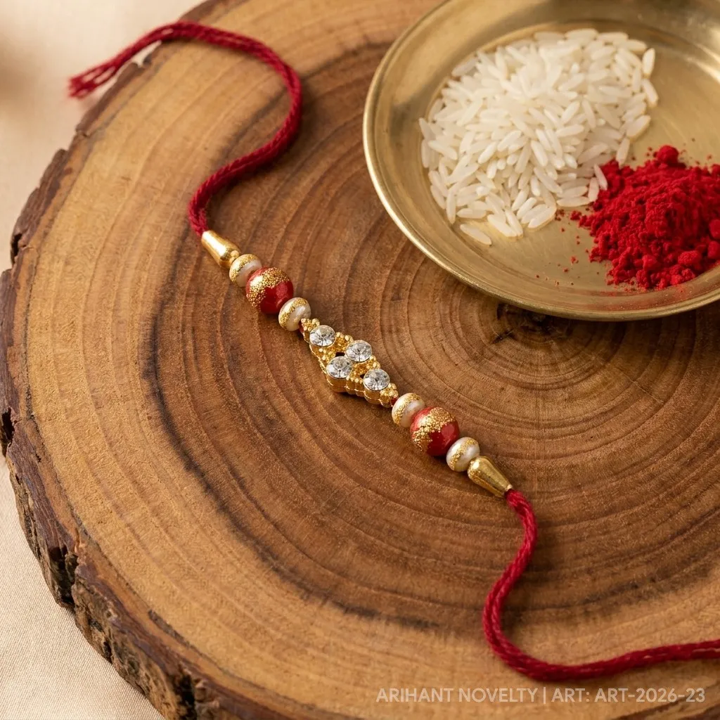 Indigo Petal Disc Pearl Rakhi – handmade Meenakari rakhi from Bikaner by Arihant Novelty