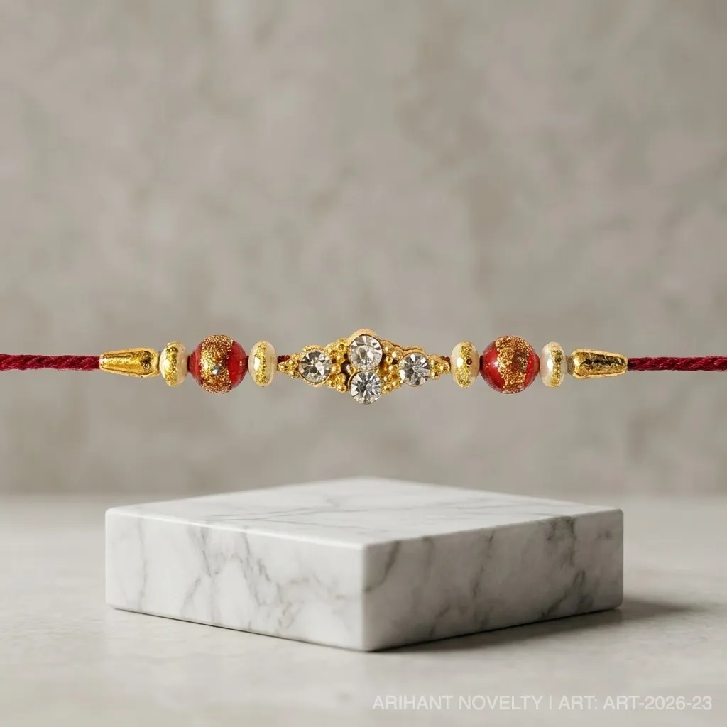Indigo Petal Disc Pearl Rakhi – handmade Meenakari rakhi from Bikaner by Arihant Novelty