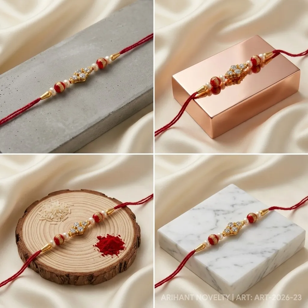 Indigo Petal Disc Pearl Rakhi – handmade Meenakari rakhi from Bikaner by Arihant Novelty