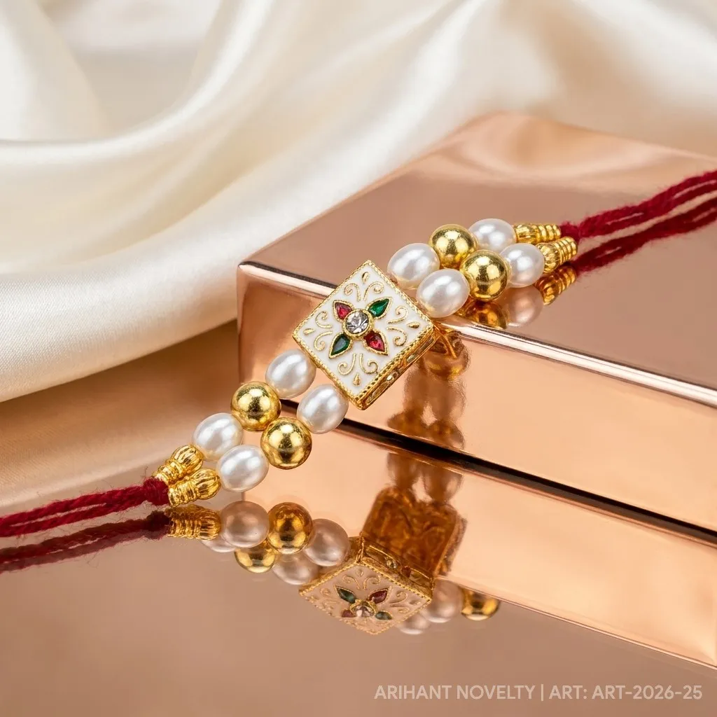 Blue Star & Pearl Statement – handmade Meenakari rakhi from Bikaner by Arihant Novelty