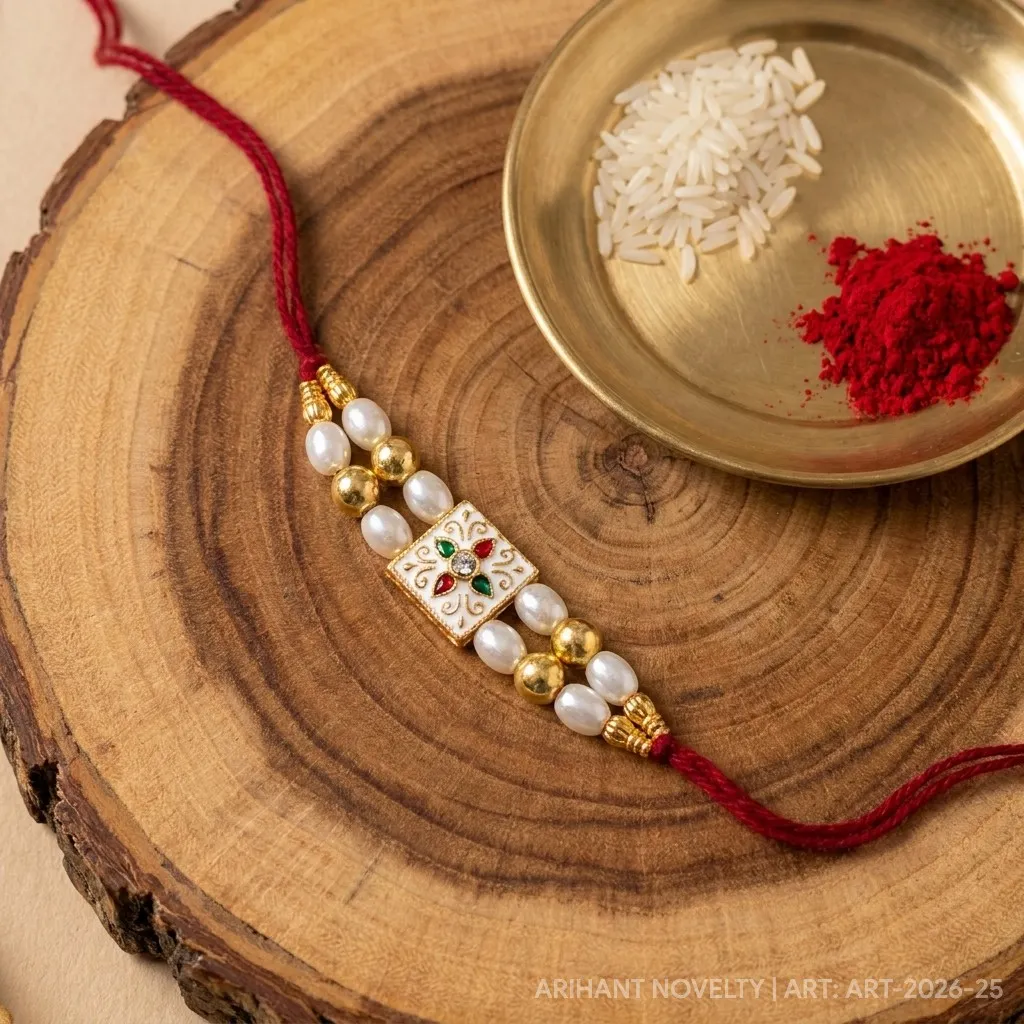 Blue Star & Pearl Statement – handmade Meenakari rakhi from Bikaner by Arihant Novelty