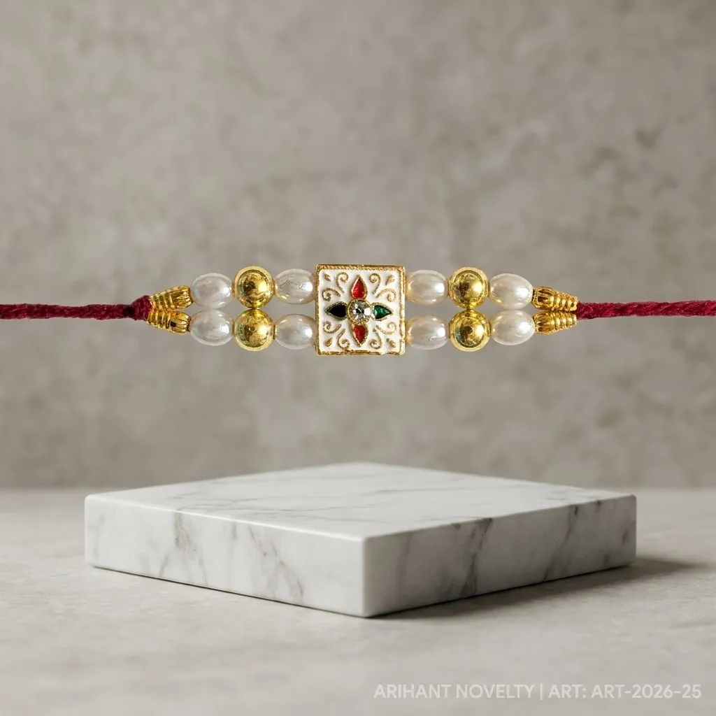 Blue Star & Pearl Statement – handmade Meenakari rakhi from Bikaner by Arihant Novelty