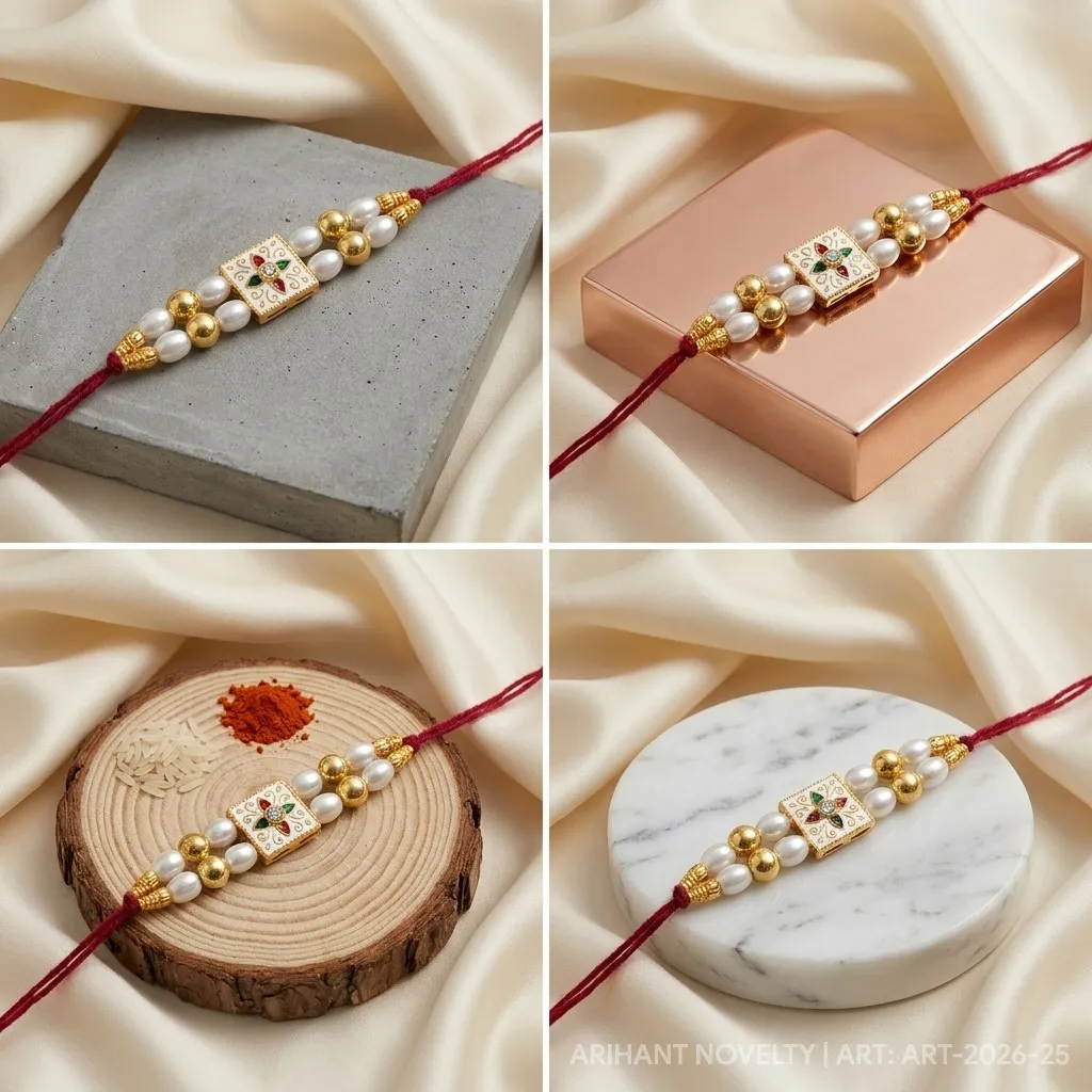 Blue Star & Pearl Statement – handmade Meenakari rakhi from Bikaner by Arihant Novelty