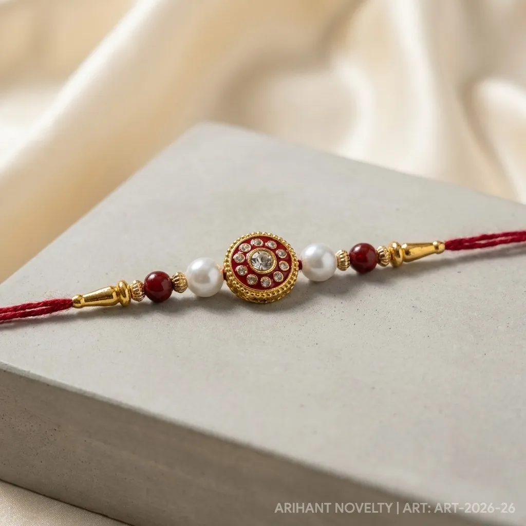 Rectangular Meenakari Pearl Set – handmade Meenakari rakhi from Bikaner by Arihant Novelty