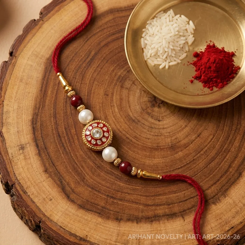 Rectangular Meenakari Pearl Set – handmade Meenakari rakhi from Bikaner by Arihant Novelty