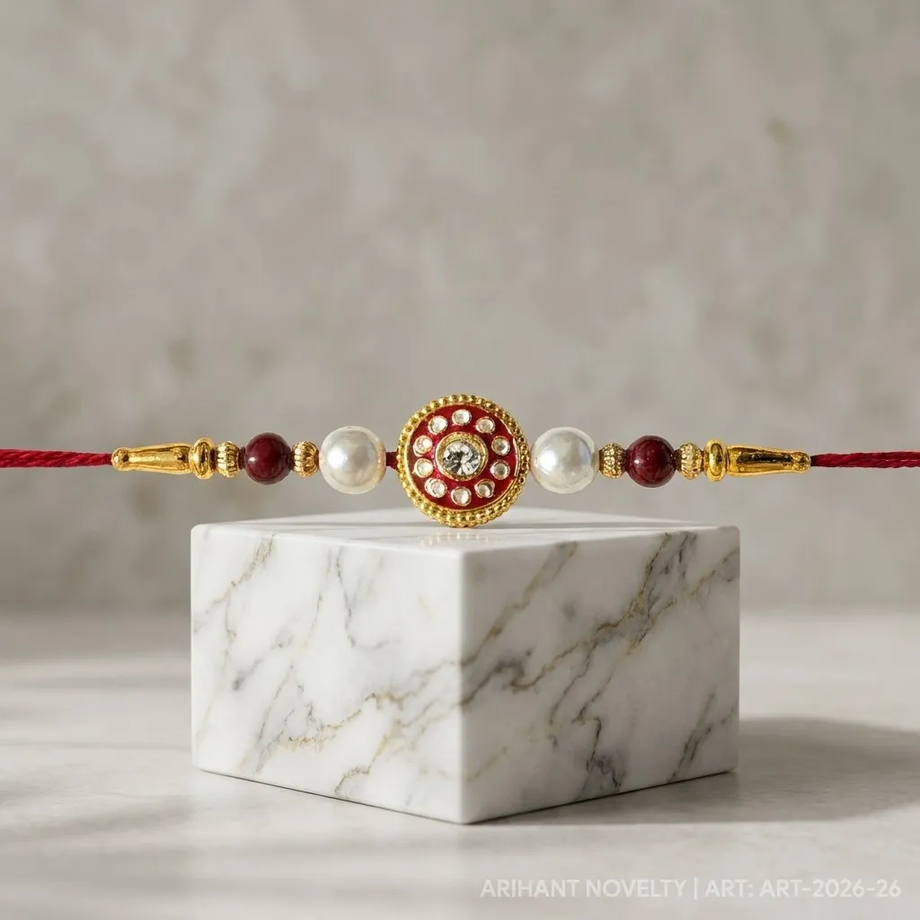 Rectangular Meenakari Pearl Set – handmade Meenakari rakhi from Bikaner by Arihant Novelty