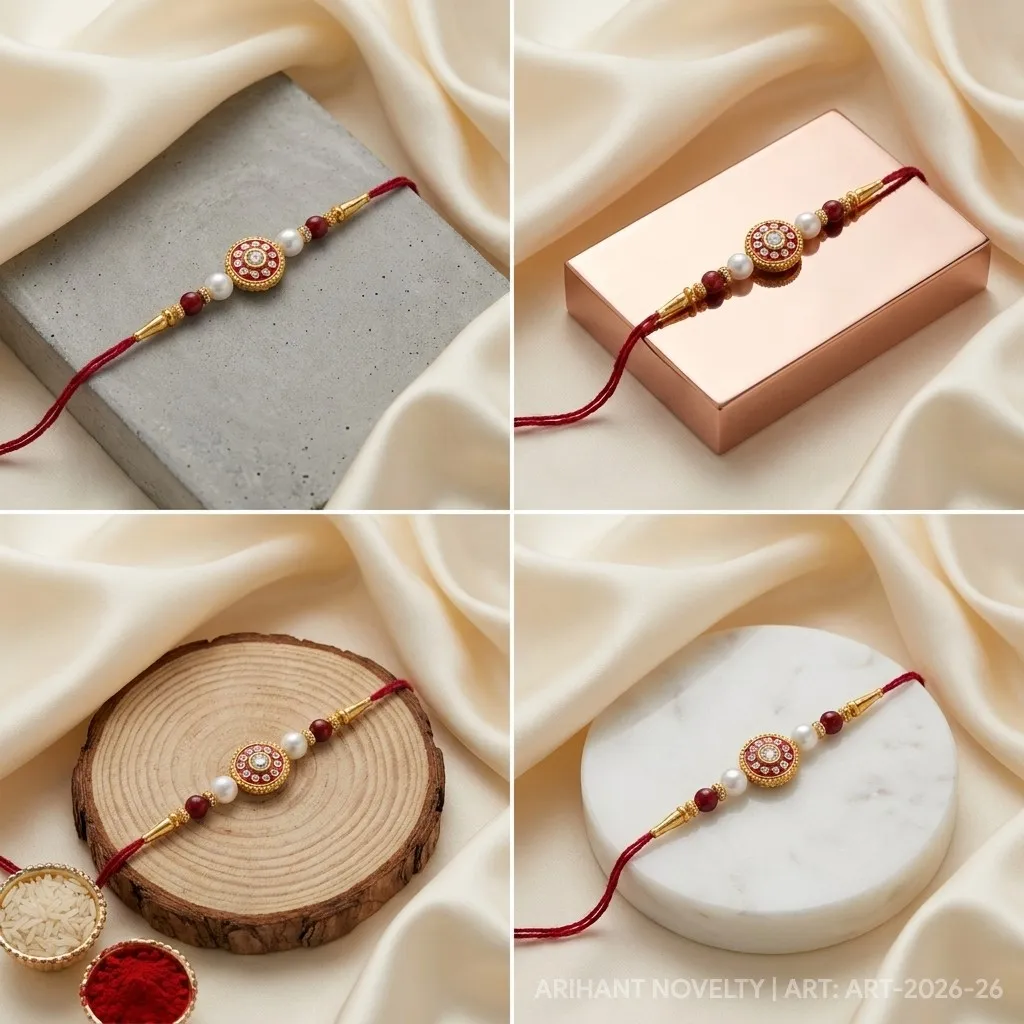Rectangular Meenakari Pearl Set – handmade Meenakari rakhi from Bikaner by Arihant Novelty