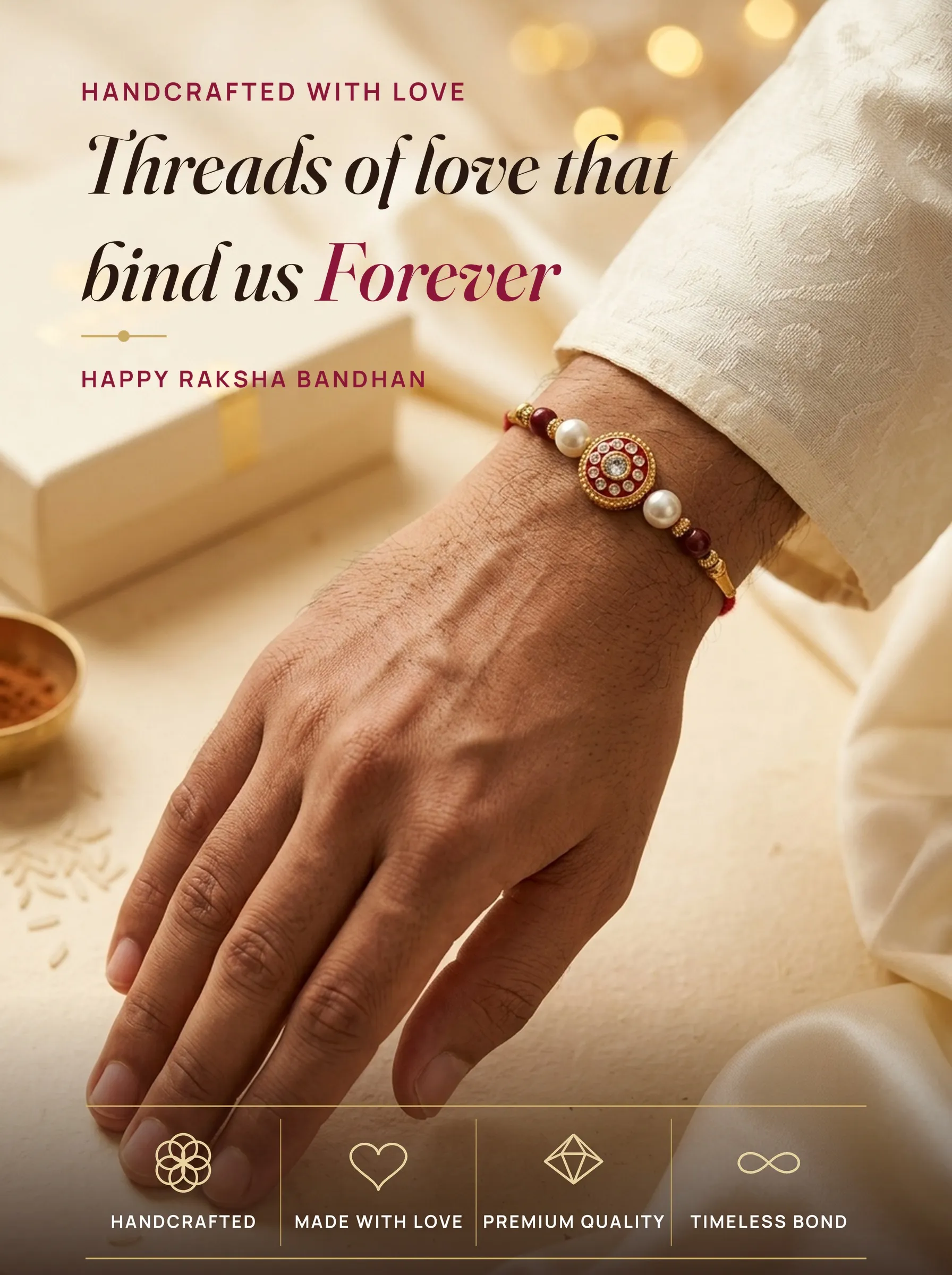 Rectangular Meenakari Pearl Set – handmade Meenakari rakhi from Bikaner by Arihant Novelty