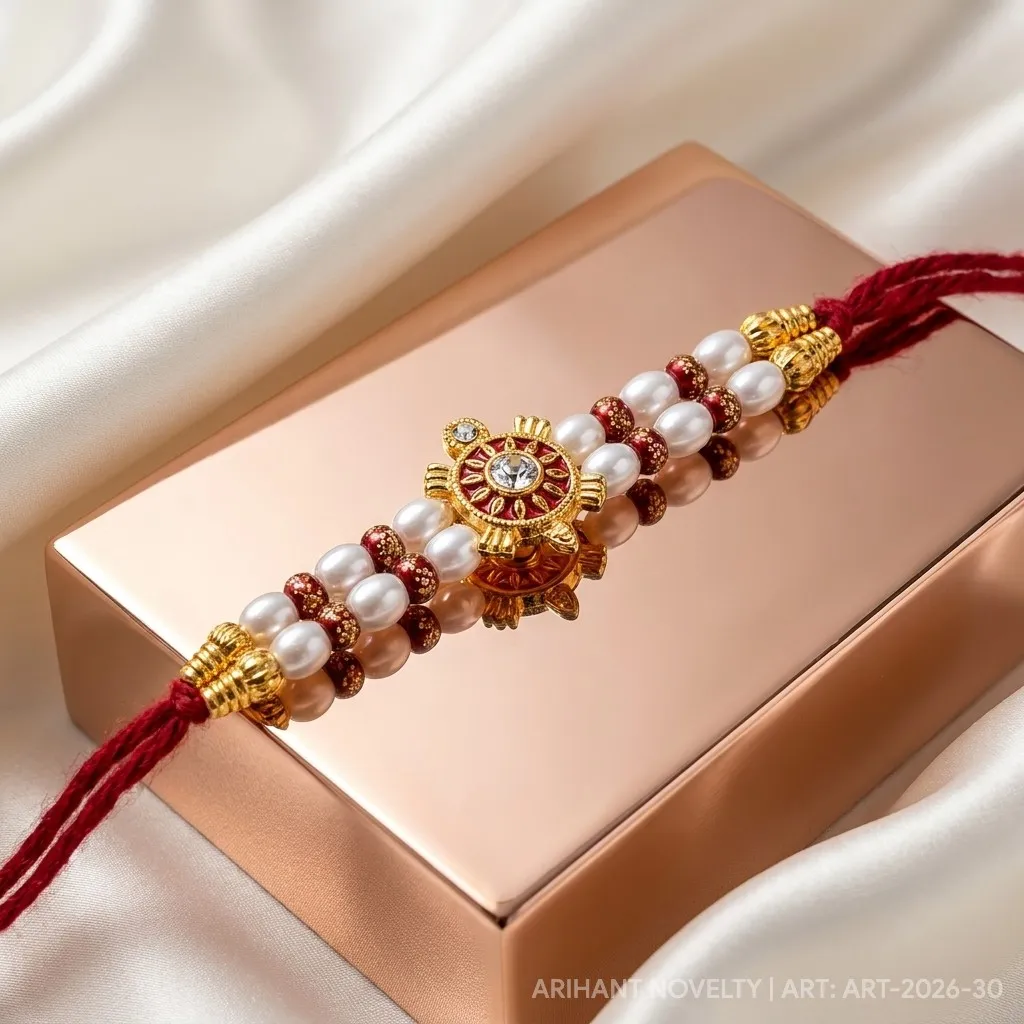 Turtle Charm Pearl Rakhi – handmade Traditional rakhi from Bikaner by Arihant Novelty