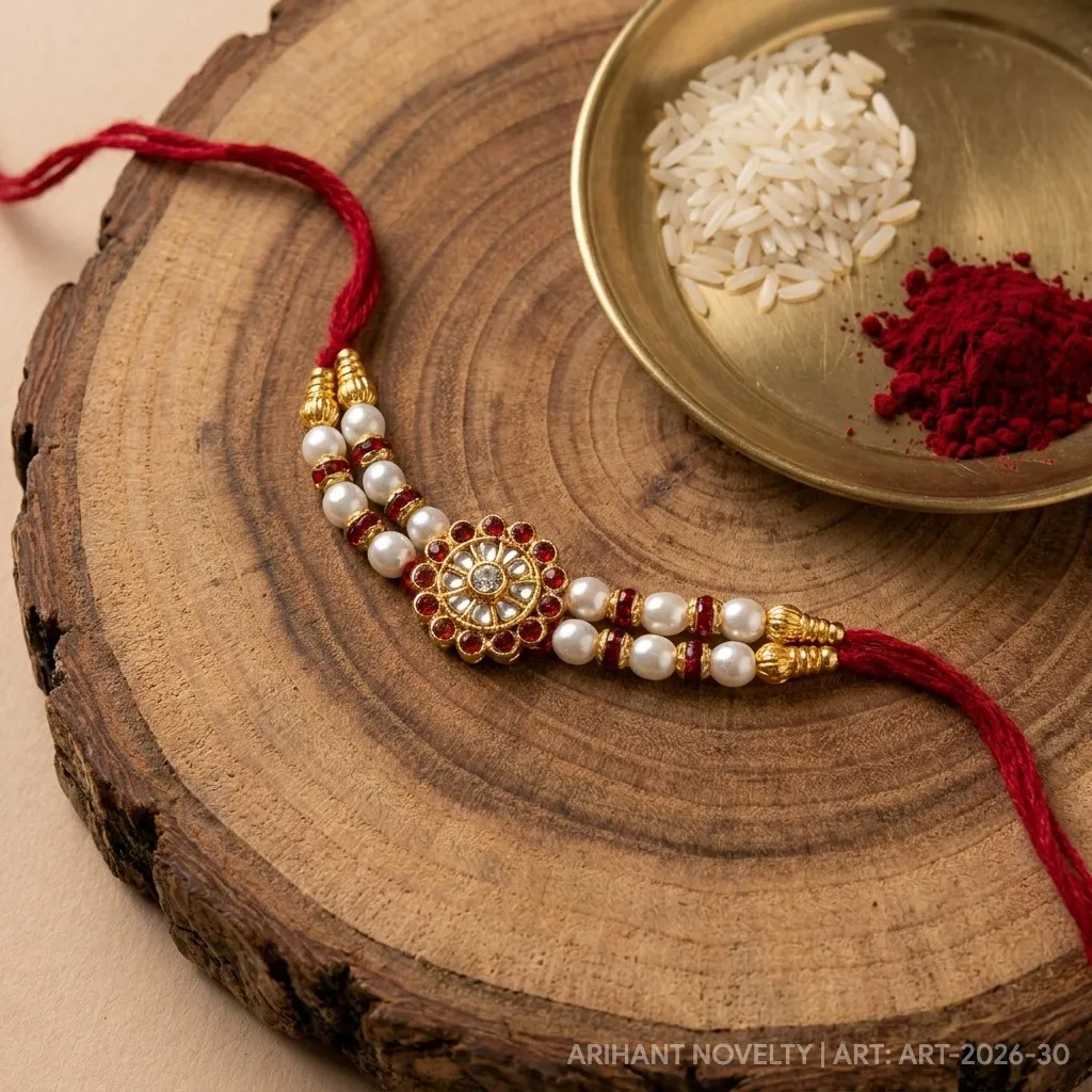 Turtle Charm Pearl Rakhi – handmade Traditional rakhi from Bikaner by Arihant Novelty