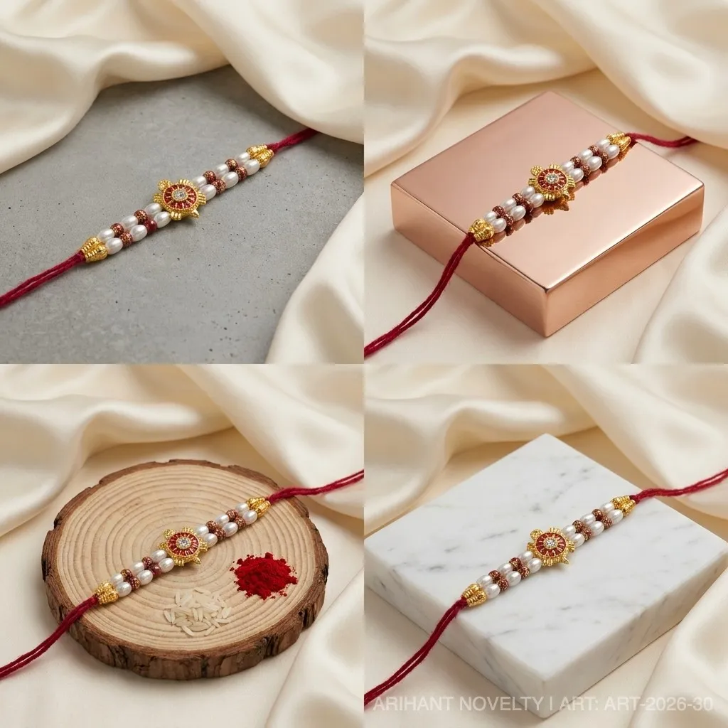 Turtle Charm Pearl Rakhi – handmade Traditional rakhi from Bikaner by Arihant Novelty