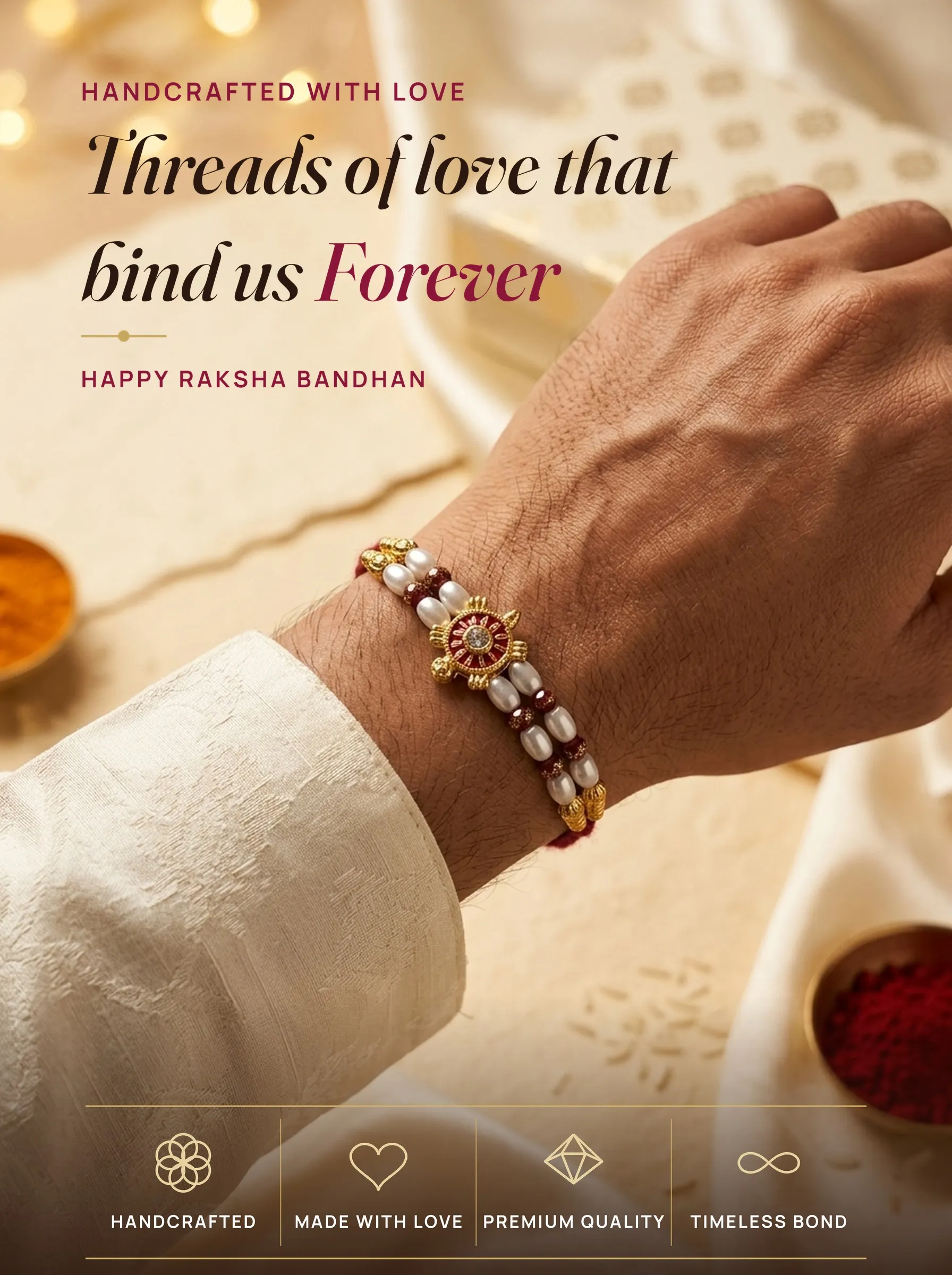Turtle Charm Pearl Rakhi – handmade Traditional rakhi from Bikaner by Arihant Novelty