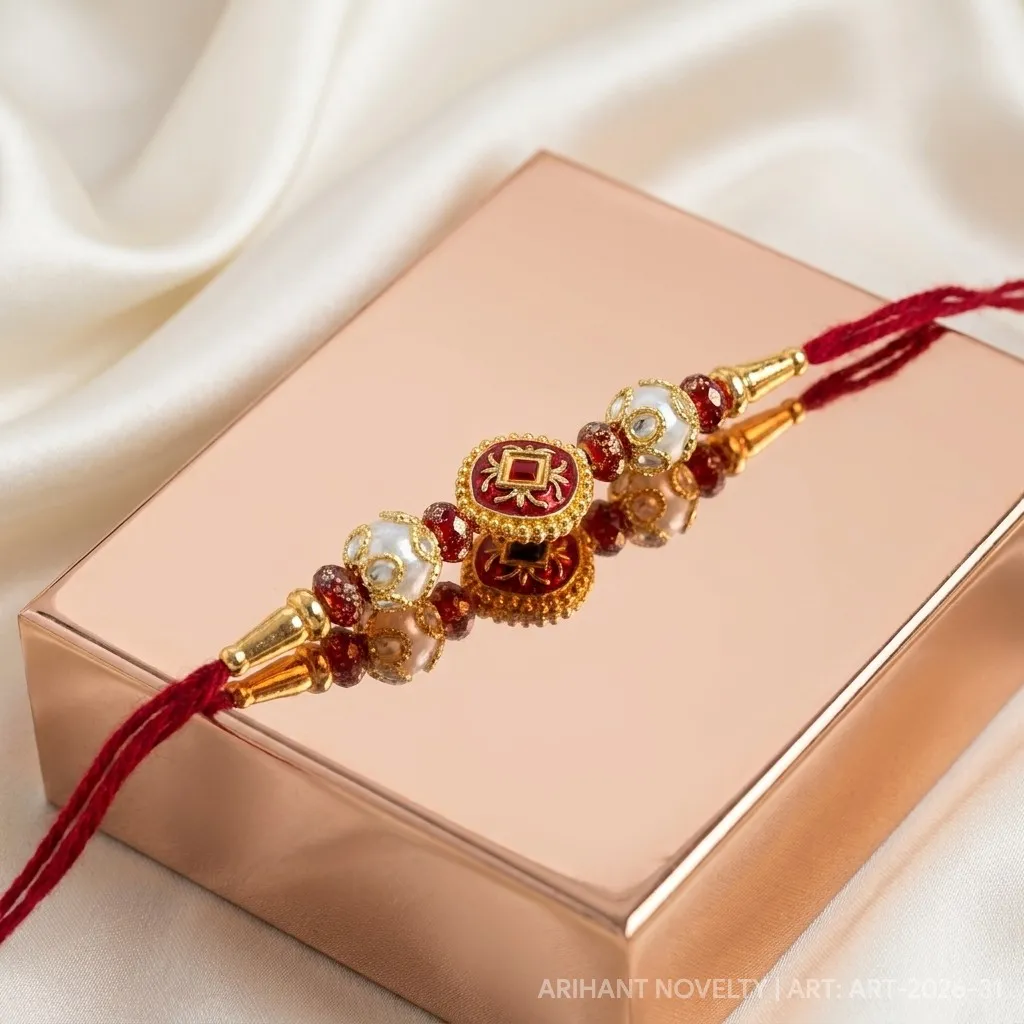 Emerald Shimmer Bead Rakhi – handmade Traditional rakhi from Bikaner by Arihant Novelty