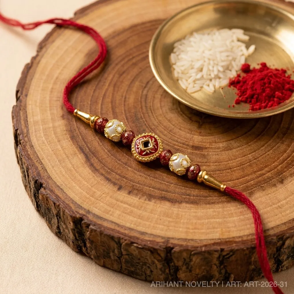 Emerald Shimmer Bead Rakhi – handmade Traditional rakhi from Bikaner by Arihant Novelty
