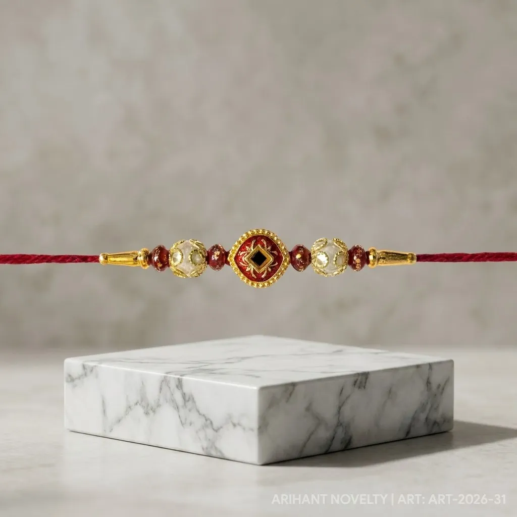 Emerald Shimmer Bead Rakhi – handmade Traditional rakhi from Bikaner by Arihant Novelty
