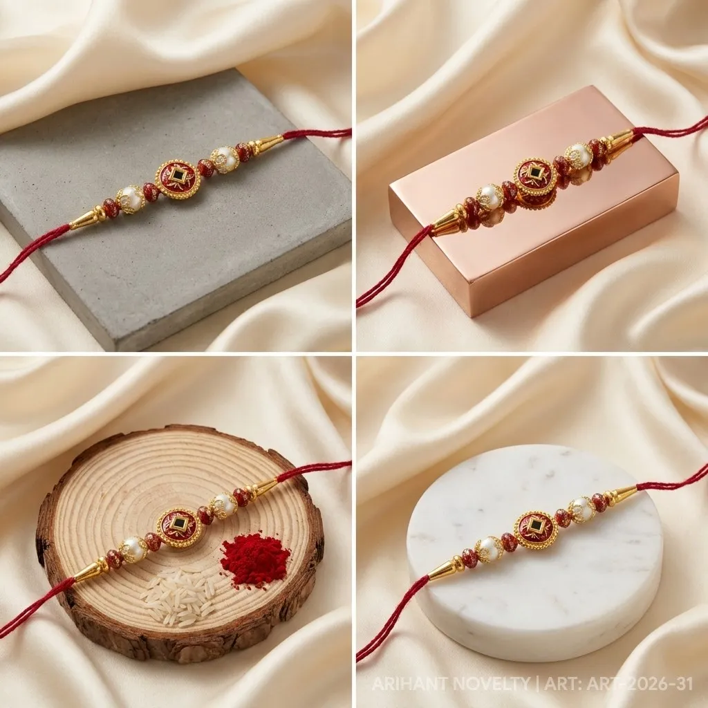 Emerald Shimmer Bead Rakhi – handmade Traditional rakhi from Bikaner by Arihant Novelty